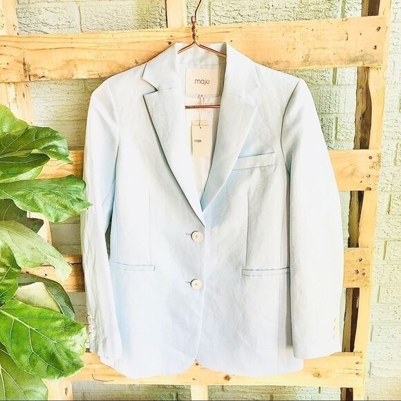 NWT Anthro Maje Light Blue Suit Jacket Blazer - Picture 4 of 9